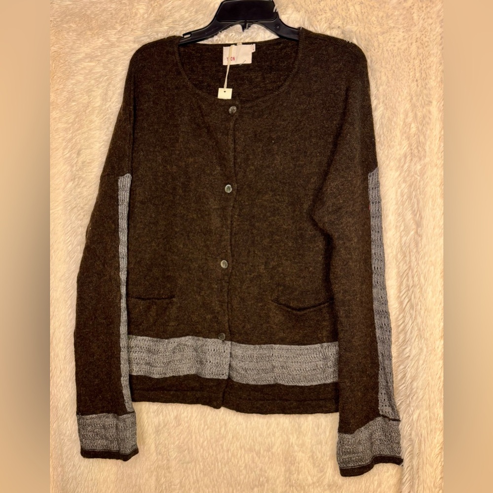 NWT Yoon Anthropologie Cashmere Blend Cardigan Sweater Colorblock Stripe Size L